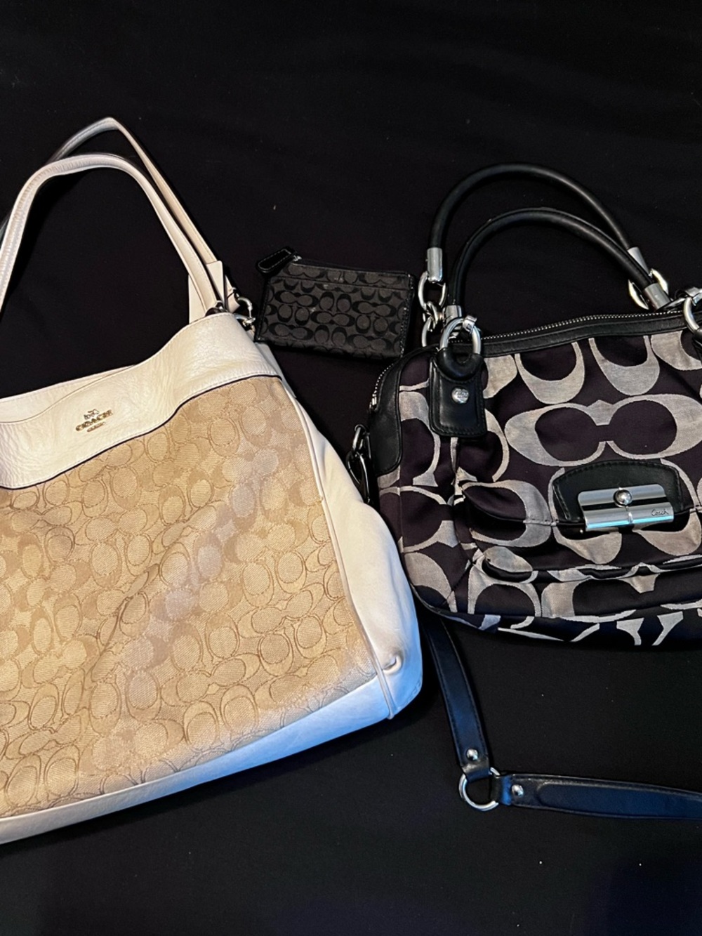Coach Signature Canvas Tote & Satchel Set - Beige, Black & Cream